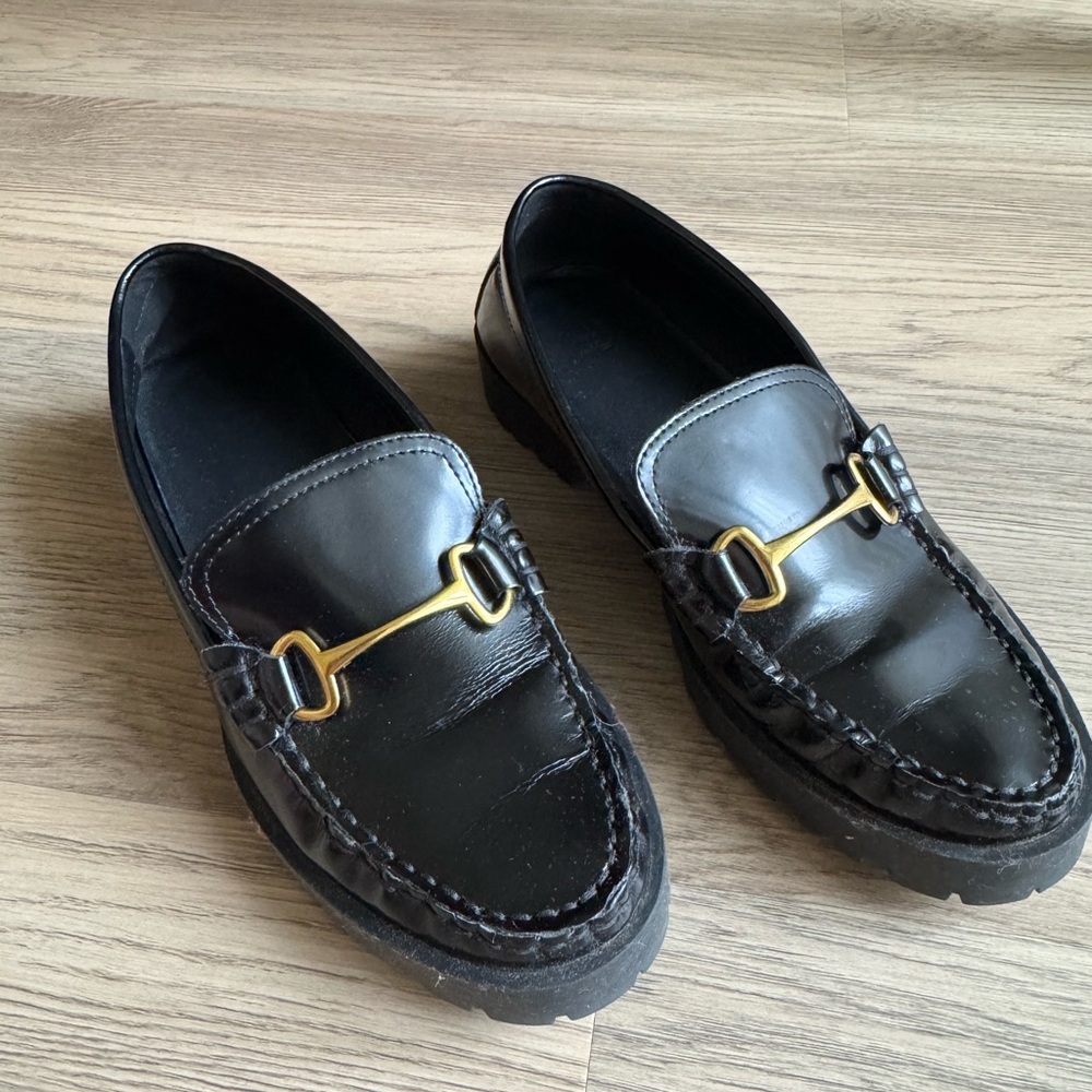 Women’s Leather Black Loafers Massimo Dutti